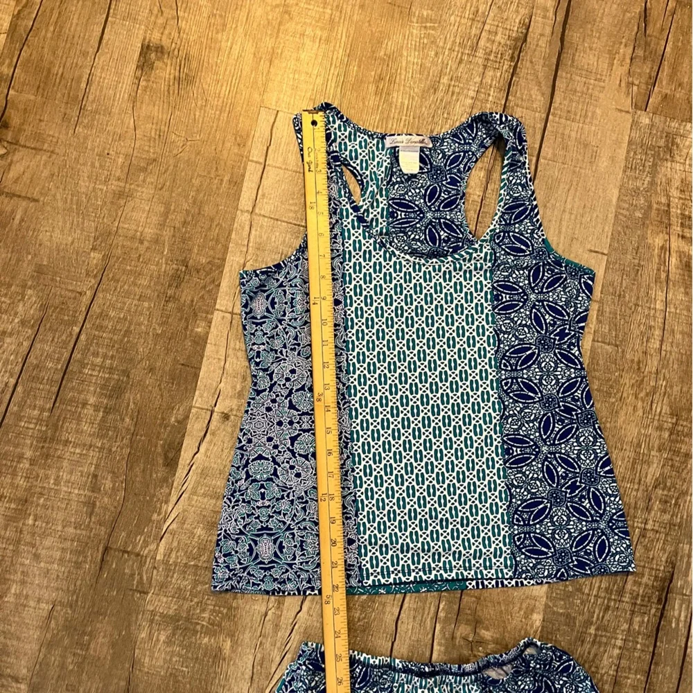 Linea Donatella Blue Teal Print Tank & Shorts Lounge Set S